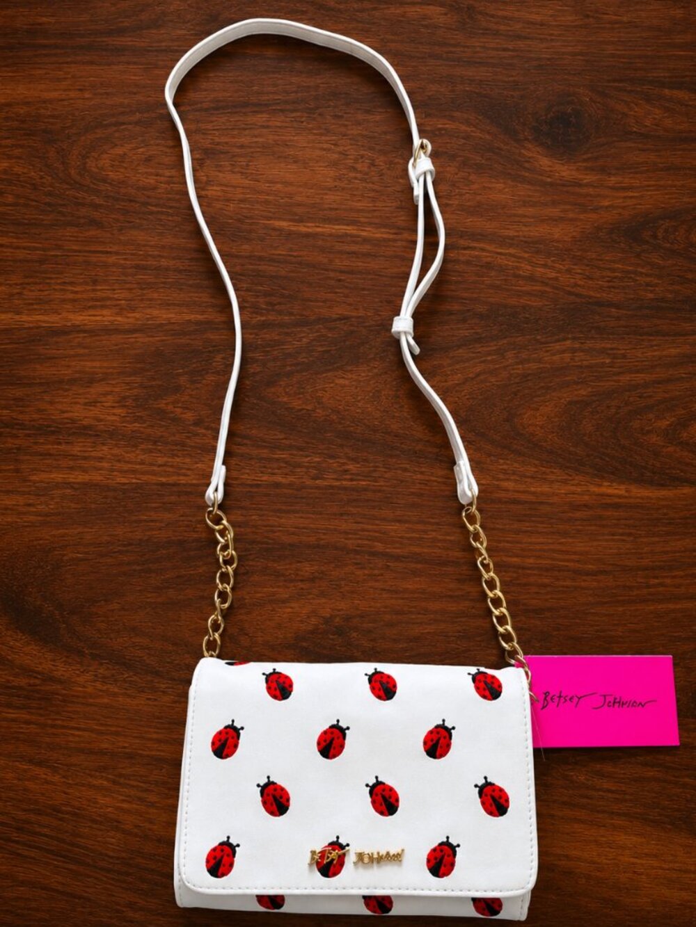 Betsey Johnson New White Ladybug Crossbody Bag Embroidered NWT - Picture 7 of 7